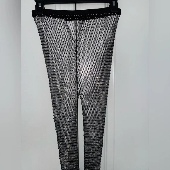 Black Mesh Rhinestone Pants - Picture 6 of 12